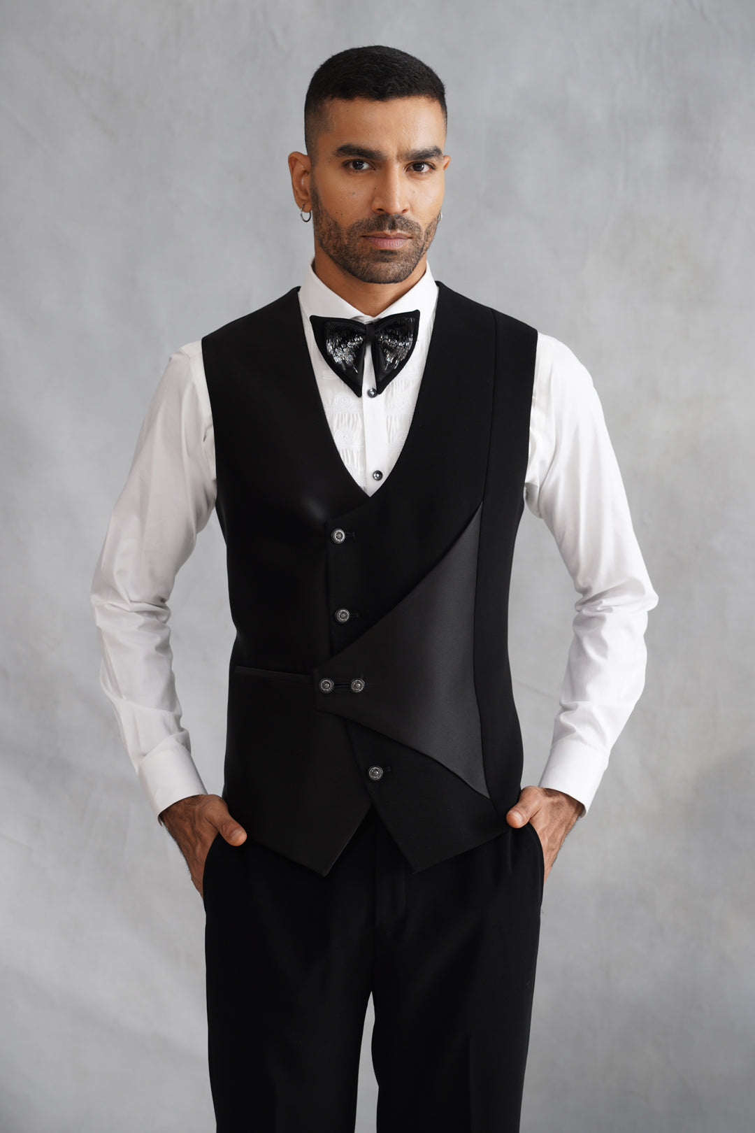 Black Hand Embroidered Tuxedo on Italian Fabric