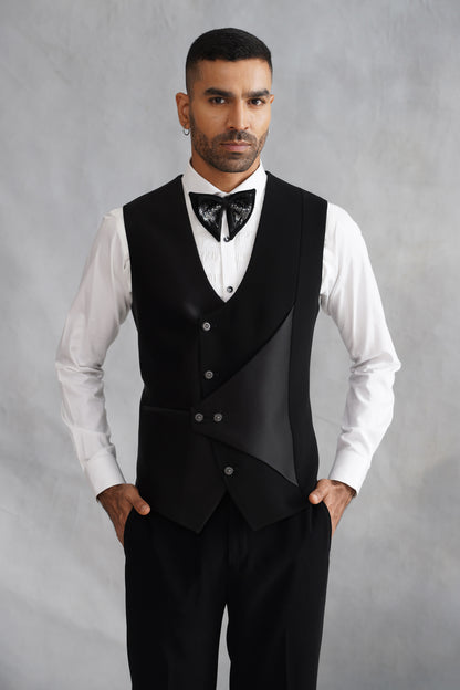 Black Hand Embroidered Tuxedo on Italian Fabric