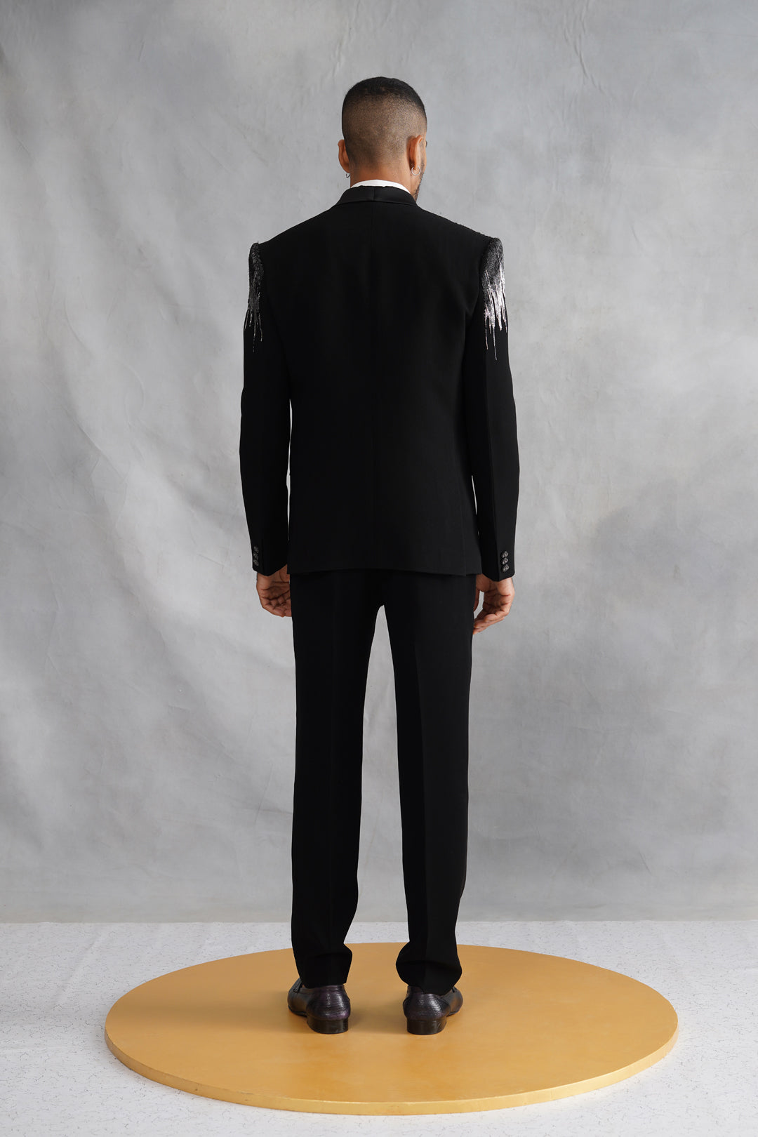 Black Hand Embroidered Tuxedo on Italian Fabric