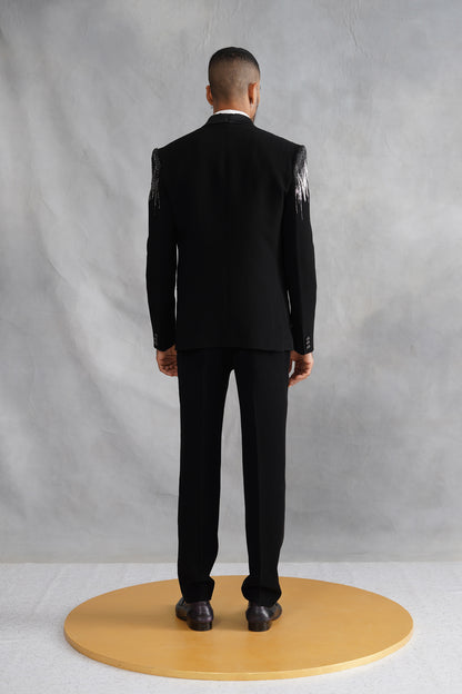 Black Hand Embroidered Tuxedo on Italian Fabric