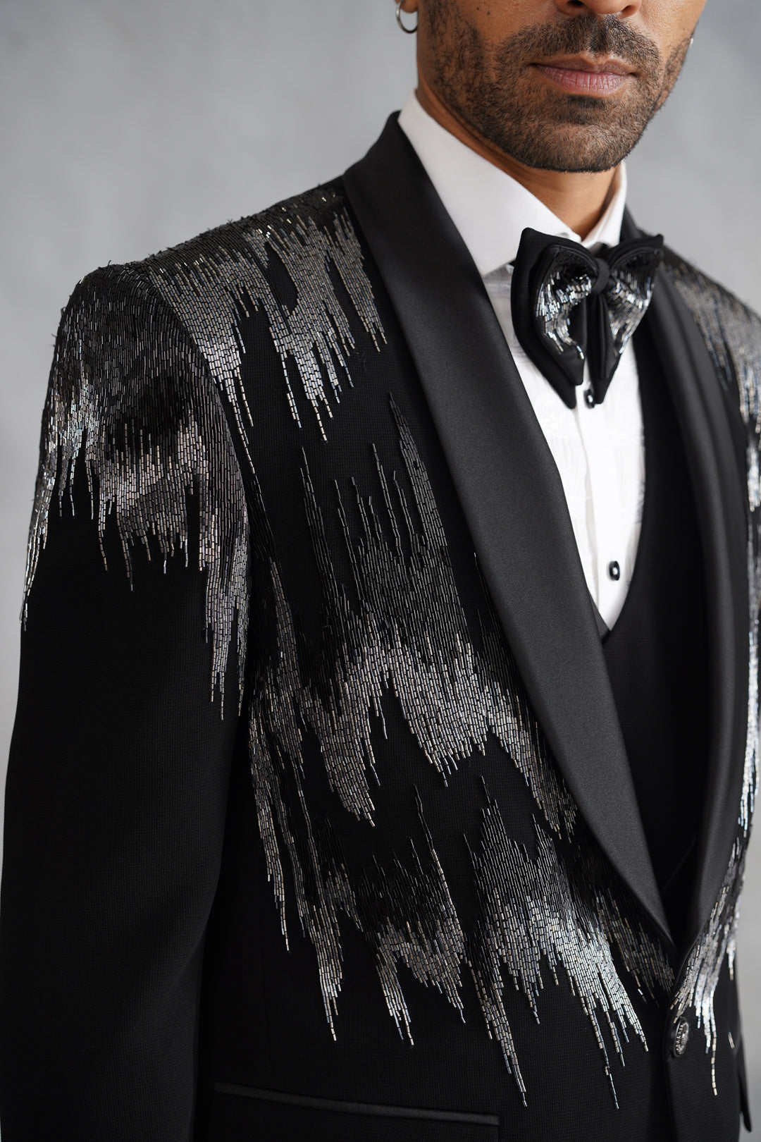 Black Hand Embroidered Tuxedo on Italian Fabric