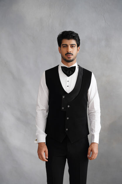 Black Tuxedo with Botanical Rose & Avian Hand Painting