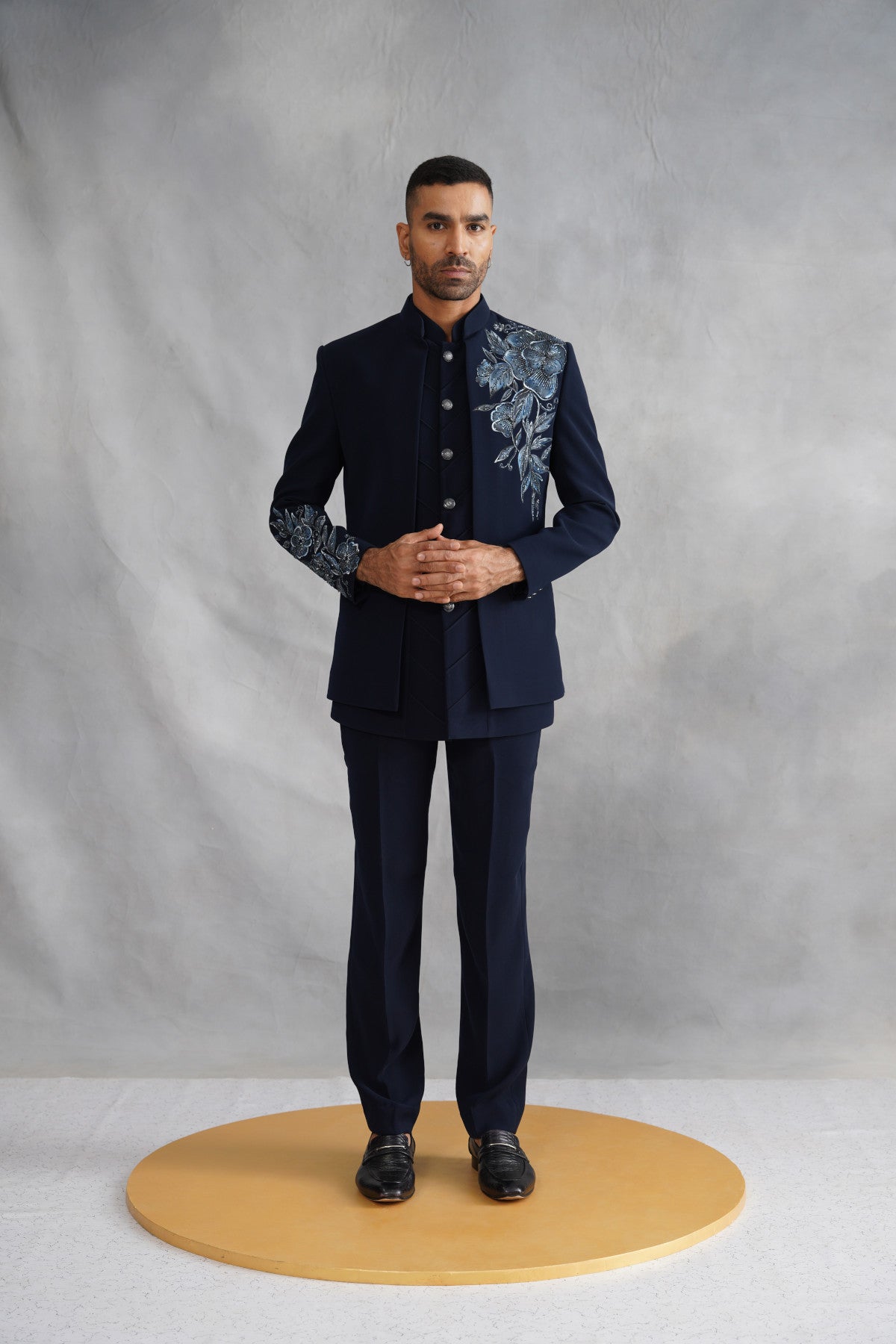 Navy Blue Indo Western Outfits Men's Wear

