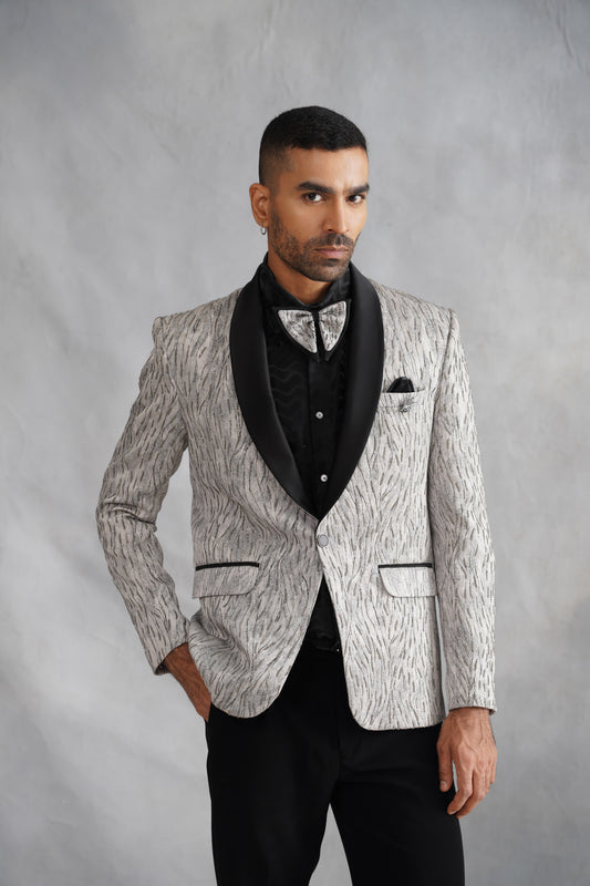 Grey Hand Embroidered Tuxedo on Italian Fabric