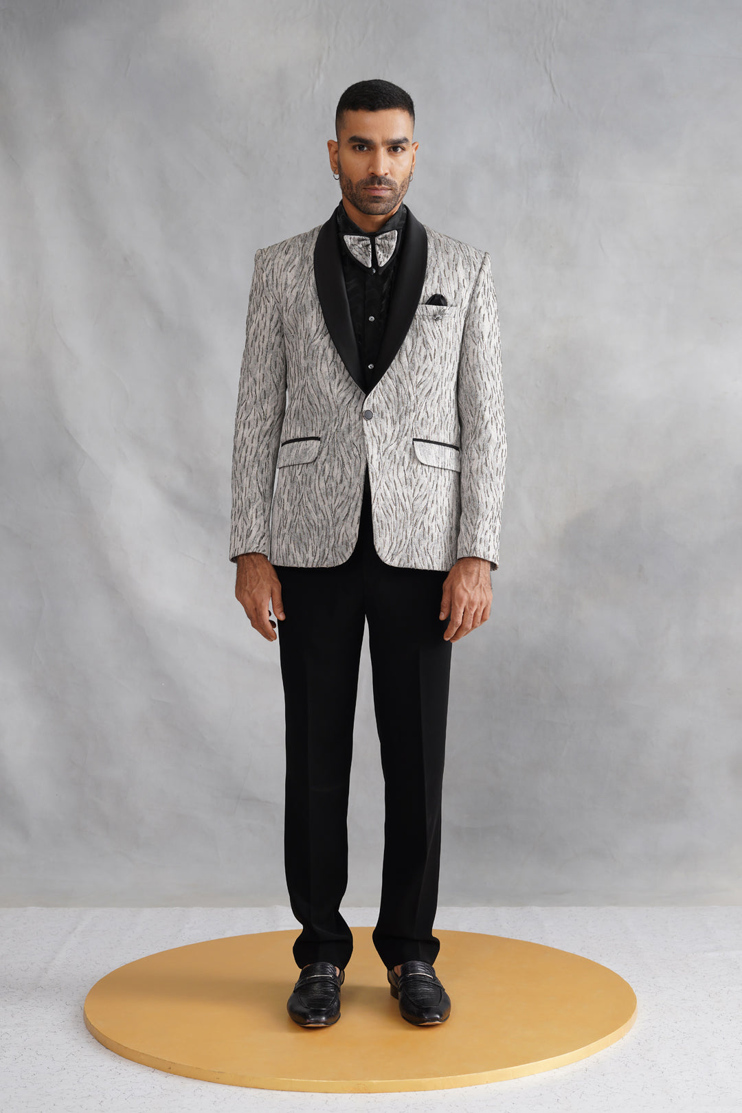 Grey Hand Embroidered Tuxedo on Italian Fabric