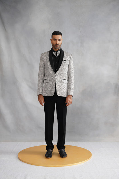 Grey Tuxedo with Textured Abstract Linear Design