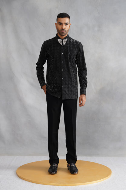 Grey Hand Embroidered Tuxedo on Italian Fabric