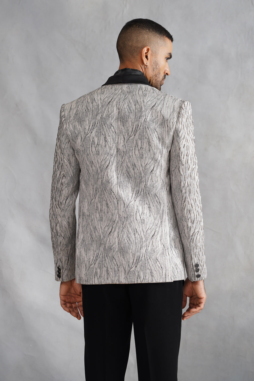 Grey Hand Embroidered Tuxedo on Italian Fabric