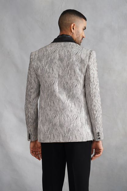 Grey Hand Embroidered Tuxedo on Italian Fabric