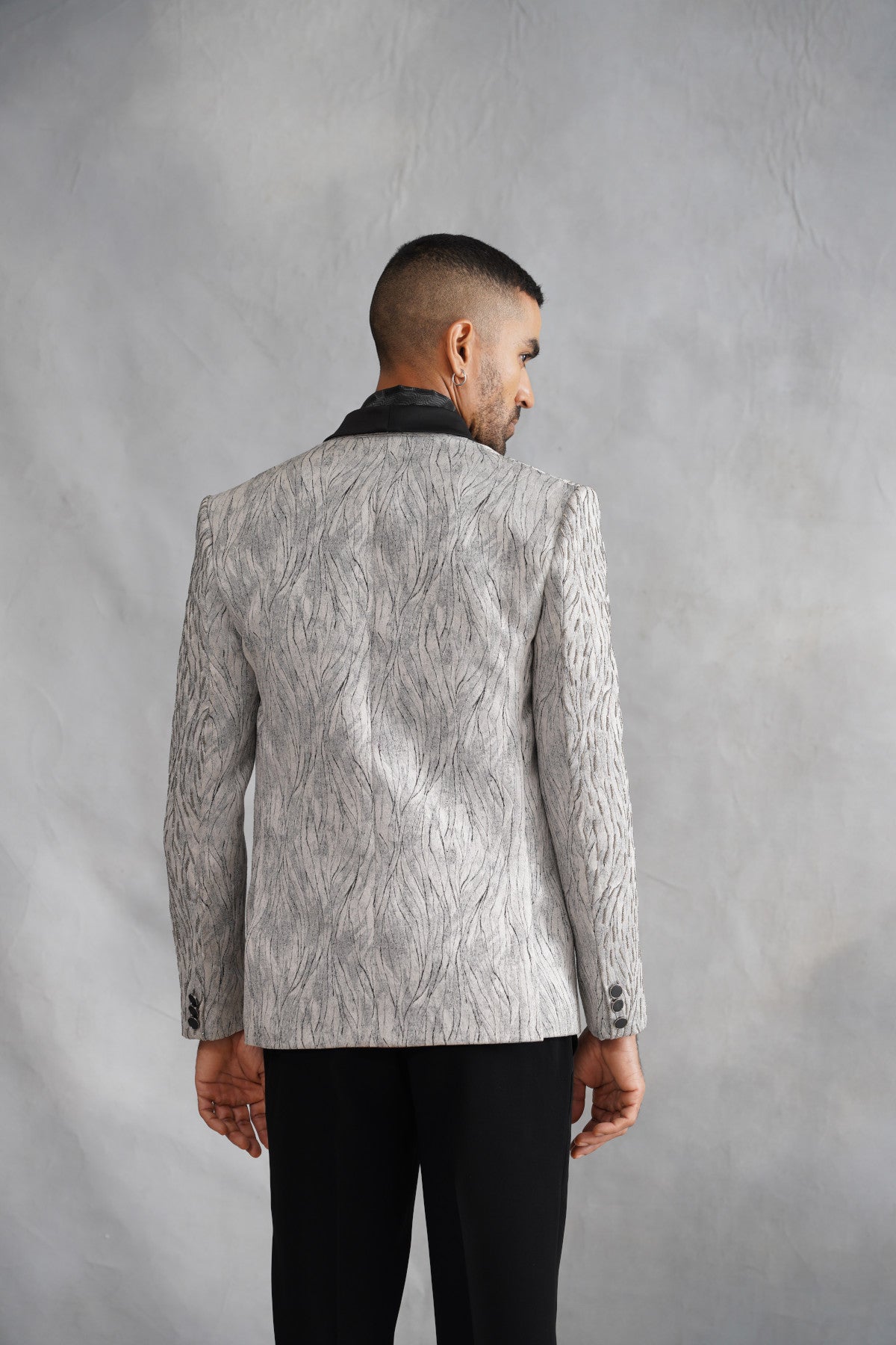Grey Tuxedo with Textured Abstract Linear Design