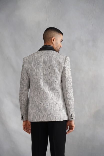 Grey Tuxedo with Textured Abstract Linear Design