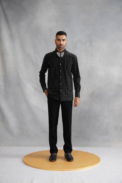 Grey Tuxedo with Textured Abstract Linear Design