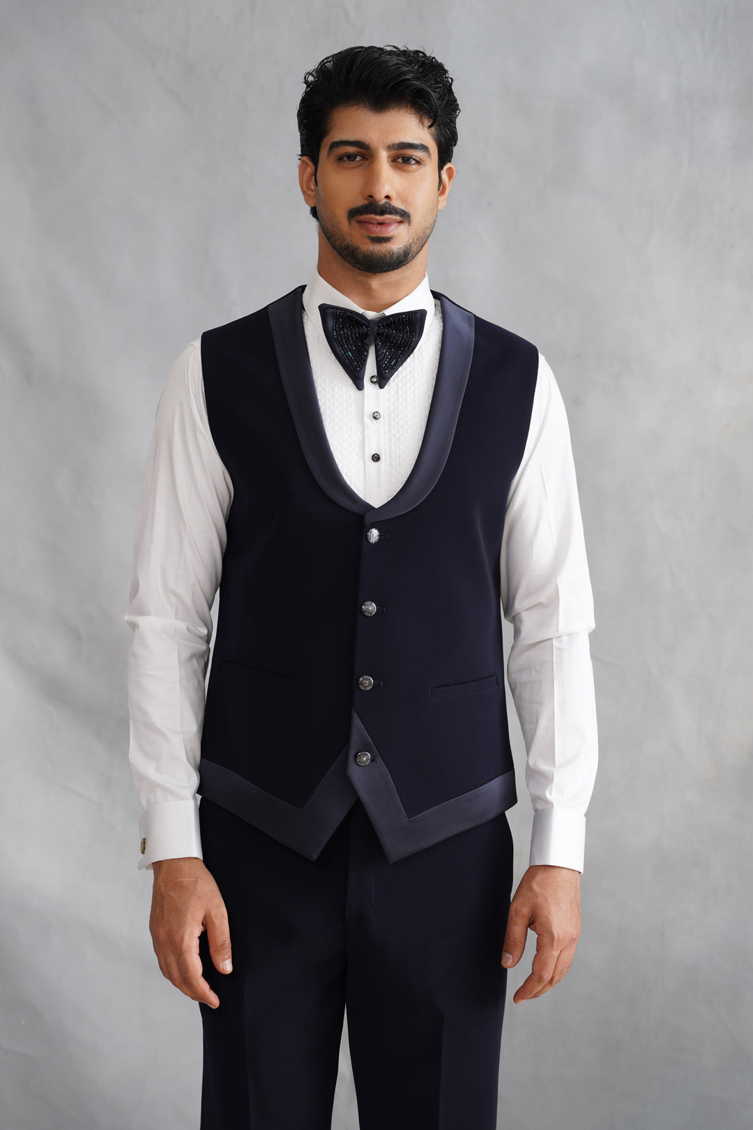 Navy Blue Hand Embroidered Tuxedo on Italian Fabric