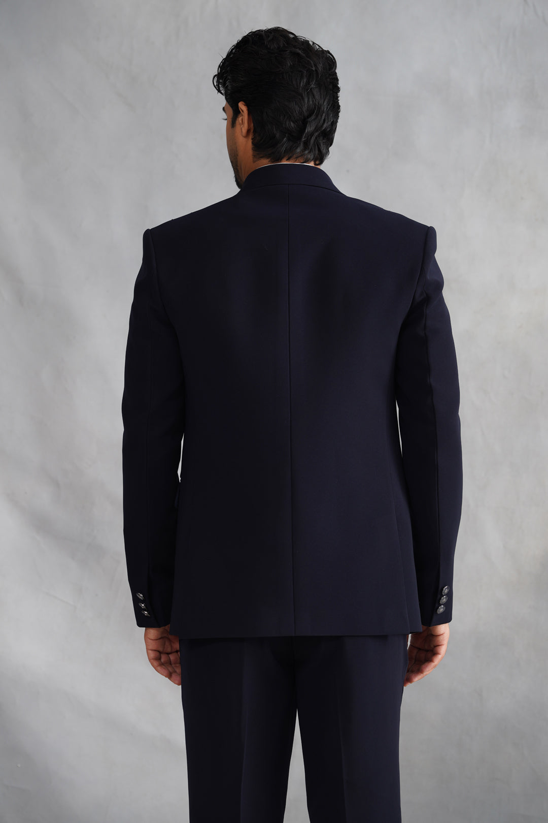 Navy Blue Hand Embroidered Tuxedo on Italian Fabric
