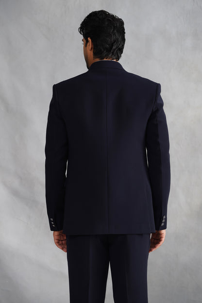 Navy Blue Hand Embroidered Tuxedo on Italian Fabric
