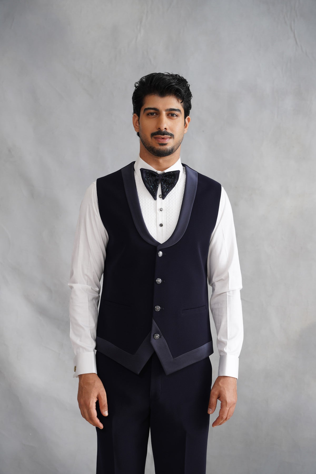 Navy Blue Tuxedo with Radiating Linear Work