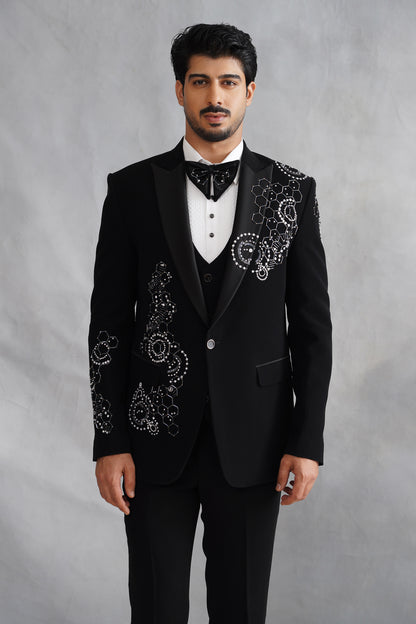 Black Hand Embroidered Tuxedo on Italian Fabric
