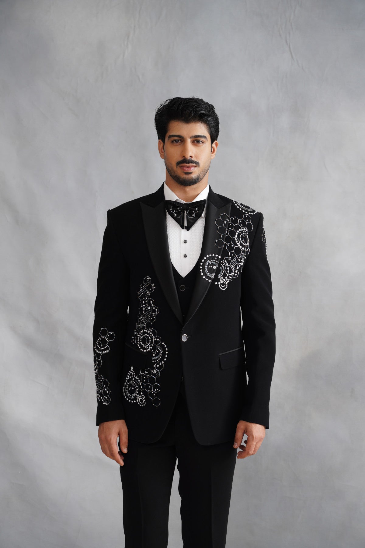 Black Tuxedo with Geometric Hexagon & Abstract Beadwork