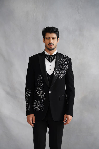 Black Tuxedo with Geometric Hexagon & Abstract Beadwork