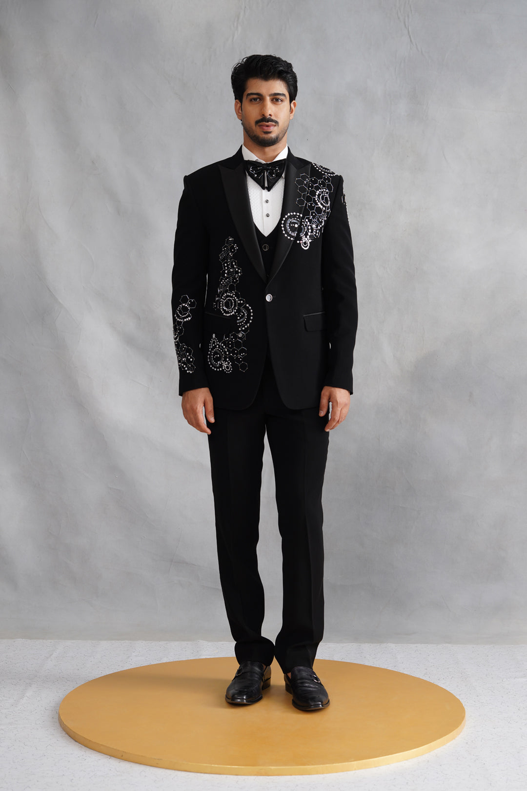 Black Hand Embroidered Tuxedo on Italian Fabric