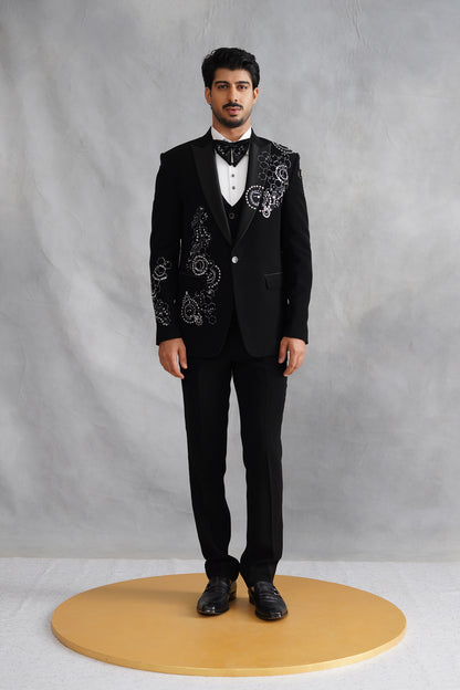 Black Hand Embroidered Tuxedo on Italian Fabric