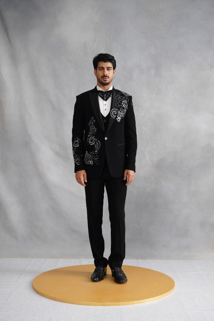 Black Tuxedo with Geometric Hexagon & Abstract Beadwork