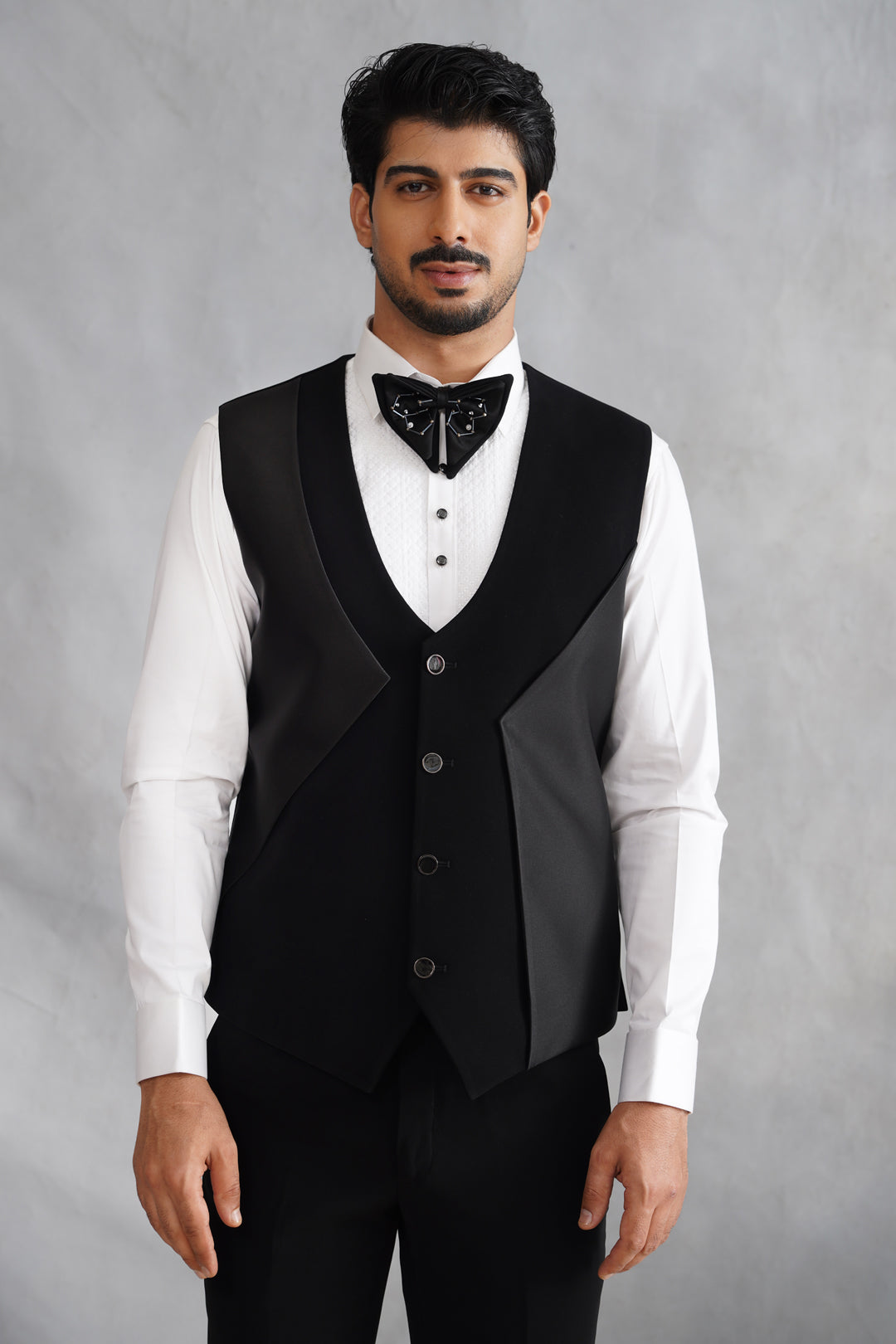 Black Hand Embroidered Tuxedo on Italian Fabric