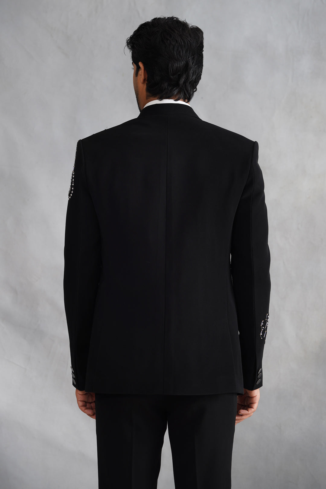 Black Hand Embroidered Tuxedo on Italian Fabric