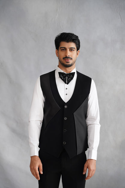 Black Tuxedo with Geometric Hexagon & Abstract Beadwork