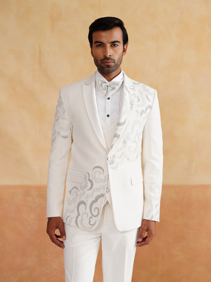 Ivory Hand Embroidered Tuxedo on Italian Fabric