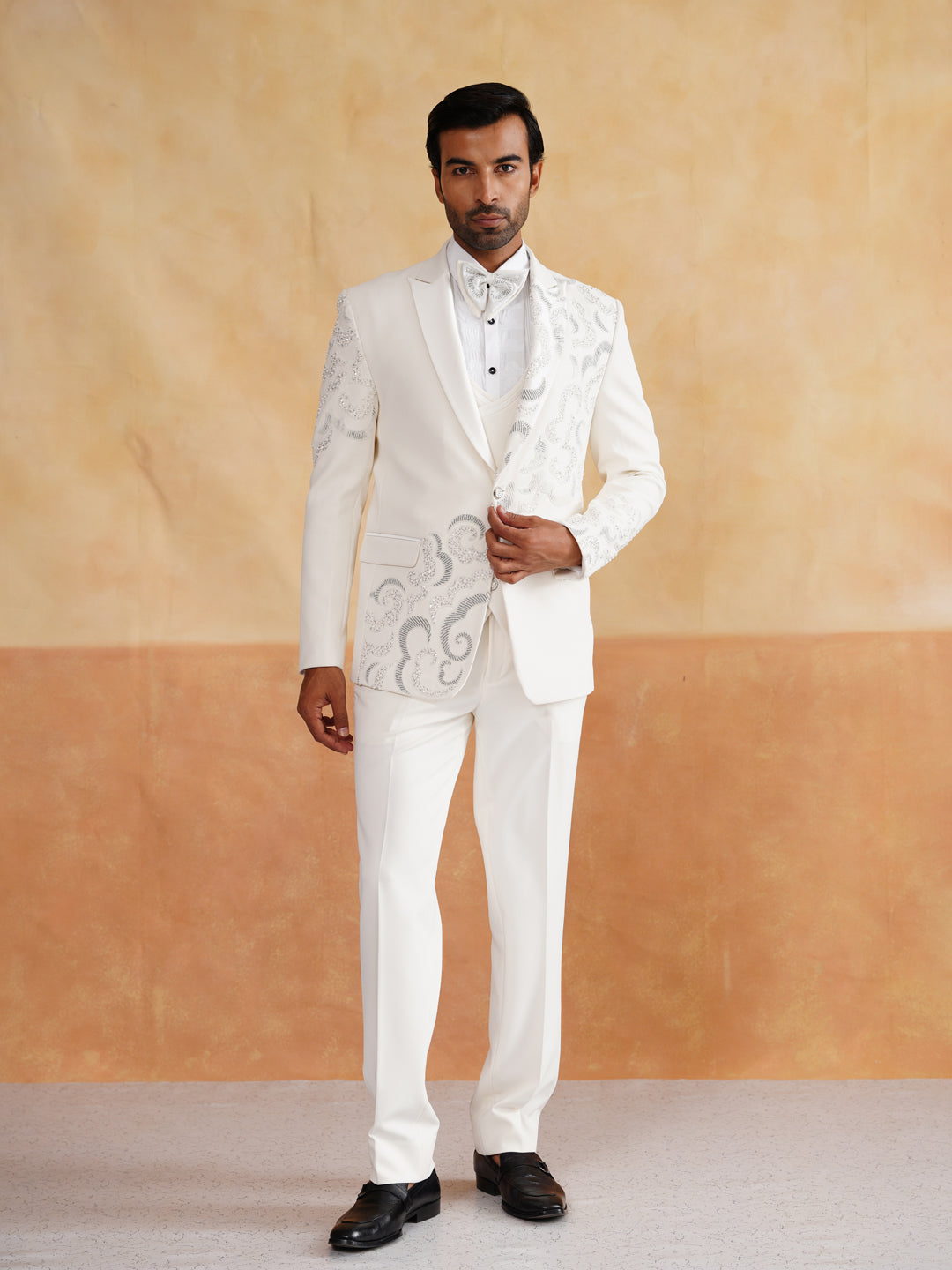 Ivory Hand Embroidered Tuxedo on Italian Fabric