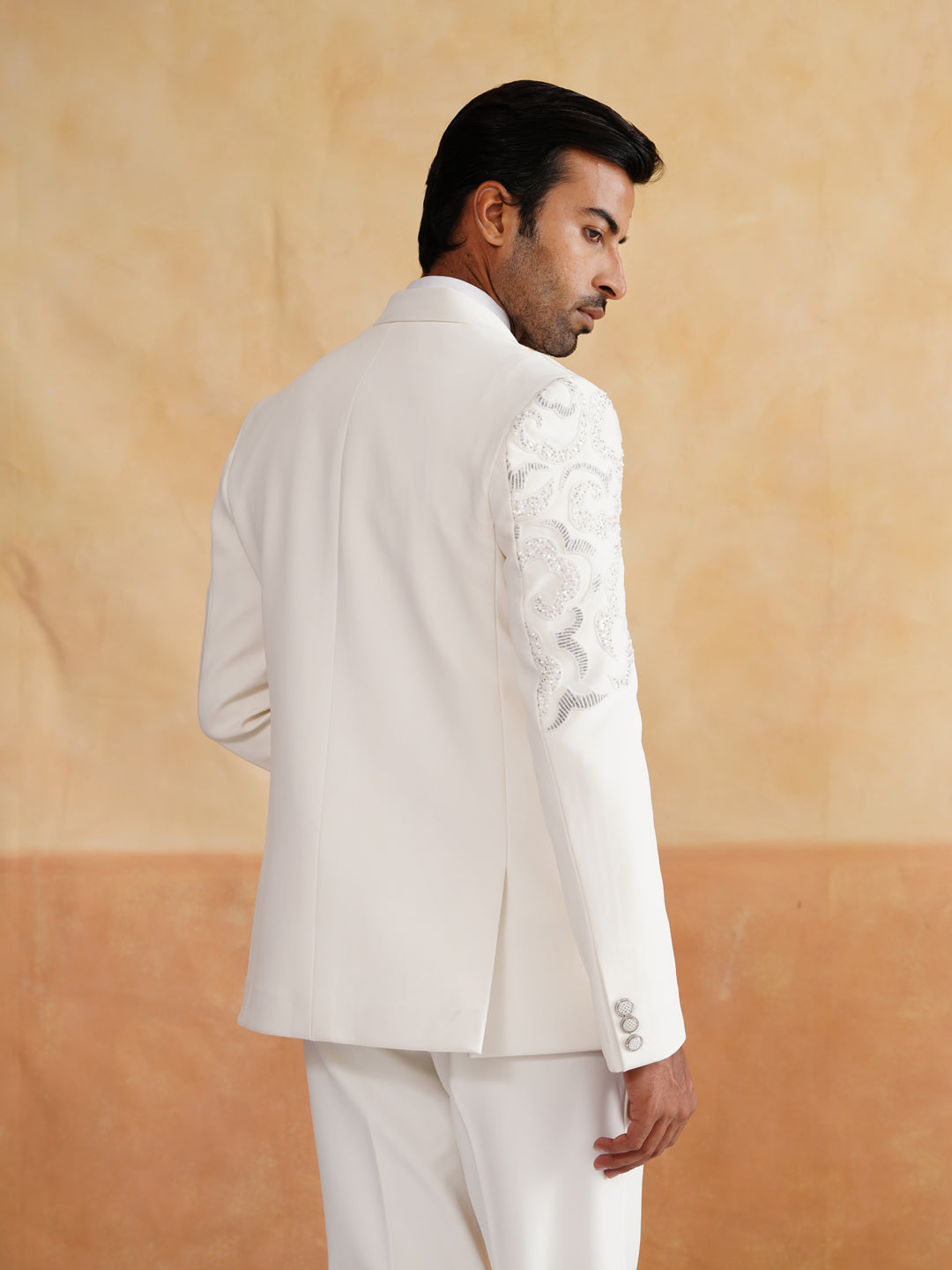 Ivory Hand Embroidered Tuxedo on Italian Fabric