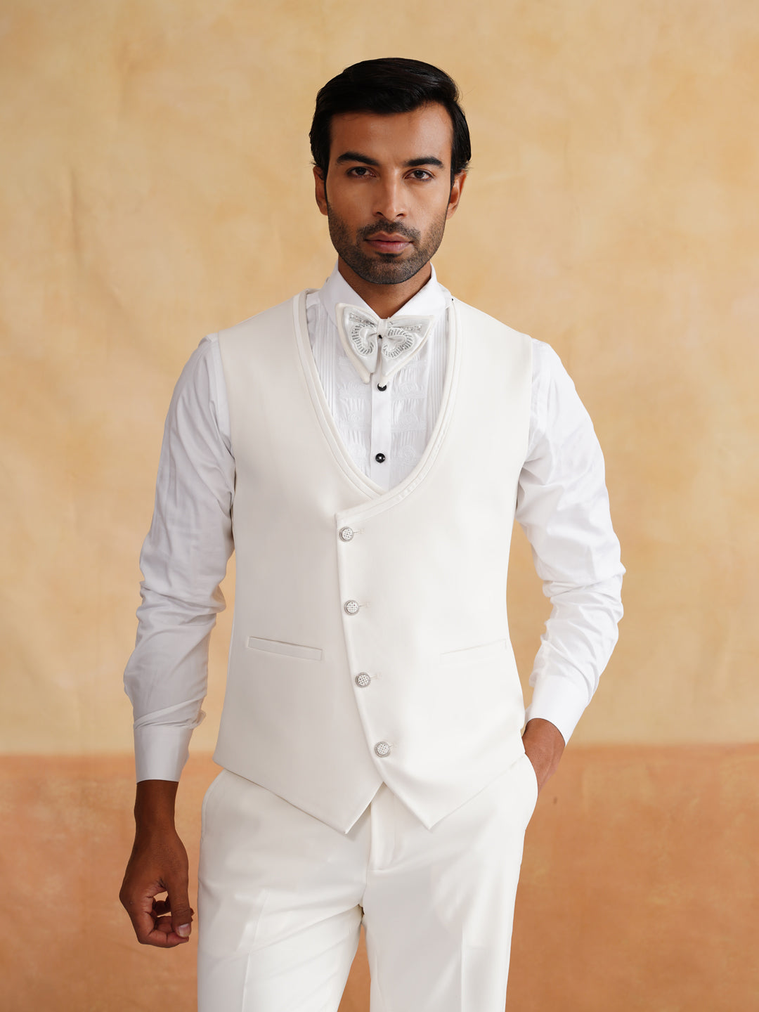 Ivory Hand Embroidered Tuxedo on Italian Fabric