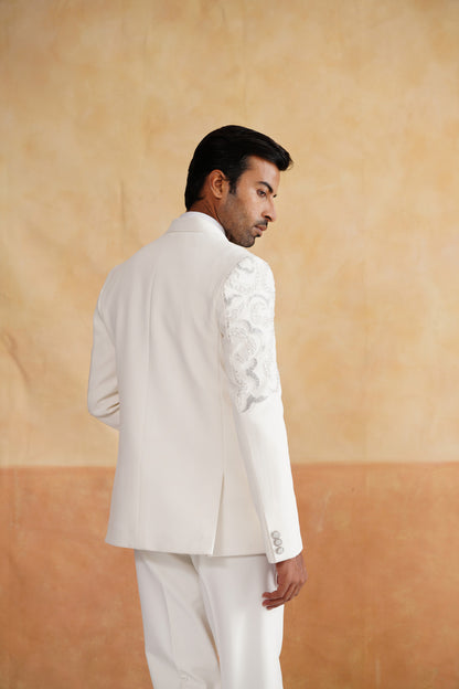 Ivory Tuxedo with Silver Swirling Filigree Embroidery