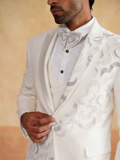 Ivory Hand Embroidered Tuxedo on Italian Fabric