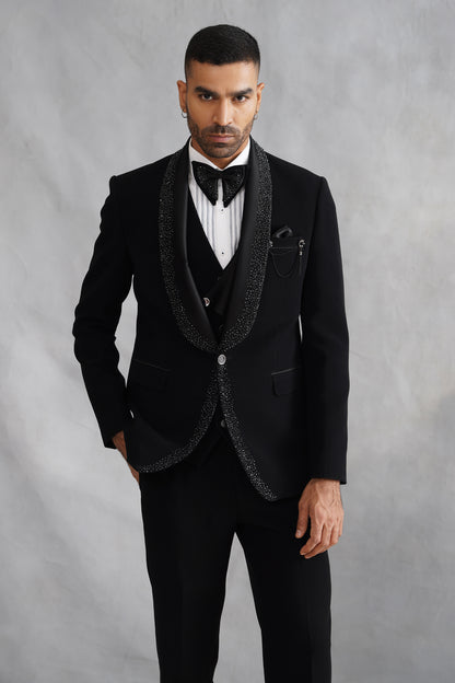 Black Hand Embroidered Tuxedo on Italian Fabric