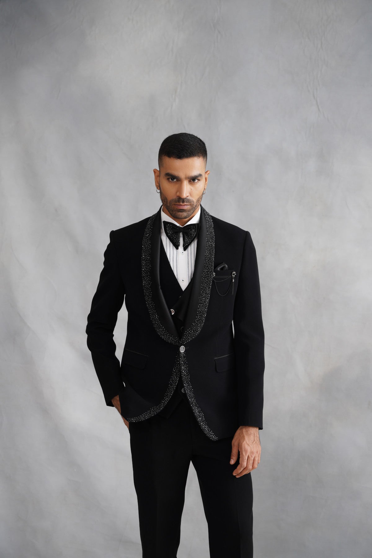 Black Tuxedo with Crystal-Embellished Lapel