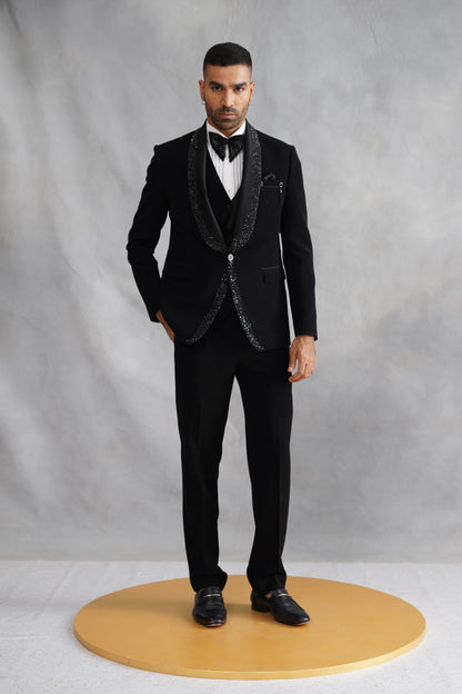Black Hand Embroidered Tuxedo on Italian Fabric