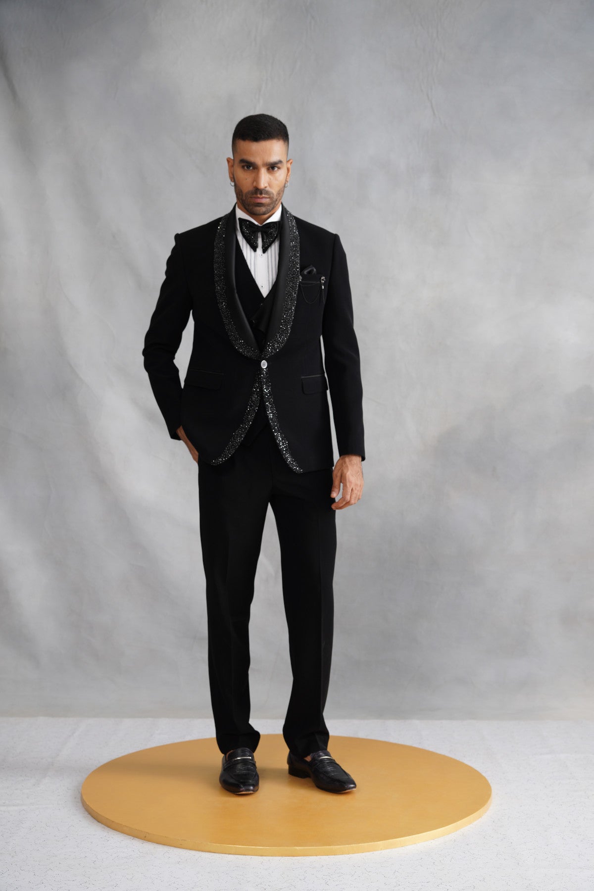 Black Tuxedo with Crystal-Embellished Lapel