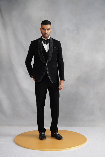 Black Tuxedo with Crystal-Embellished Lapel
