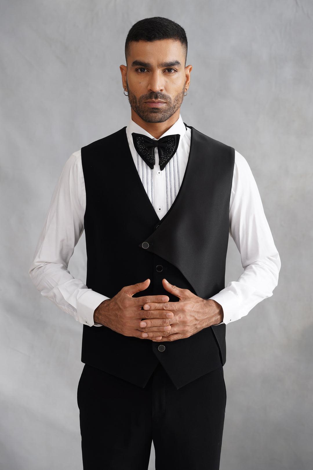 Black Hand Embroidered Tuxedo on Italian Fabric