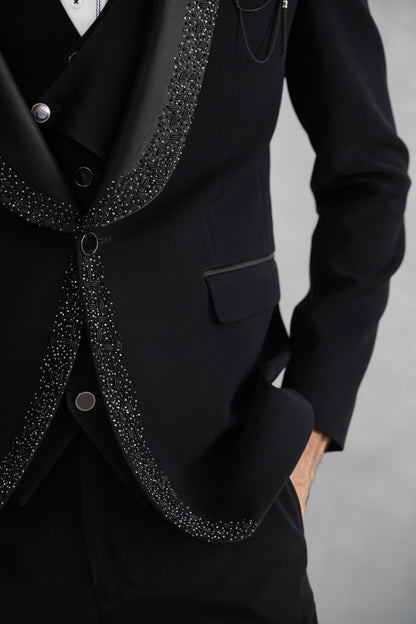 Black Tuxedo with Crystal-Embellished Lapel