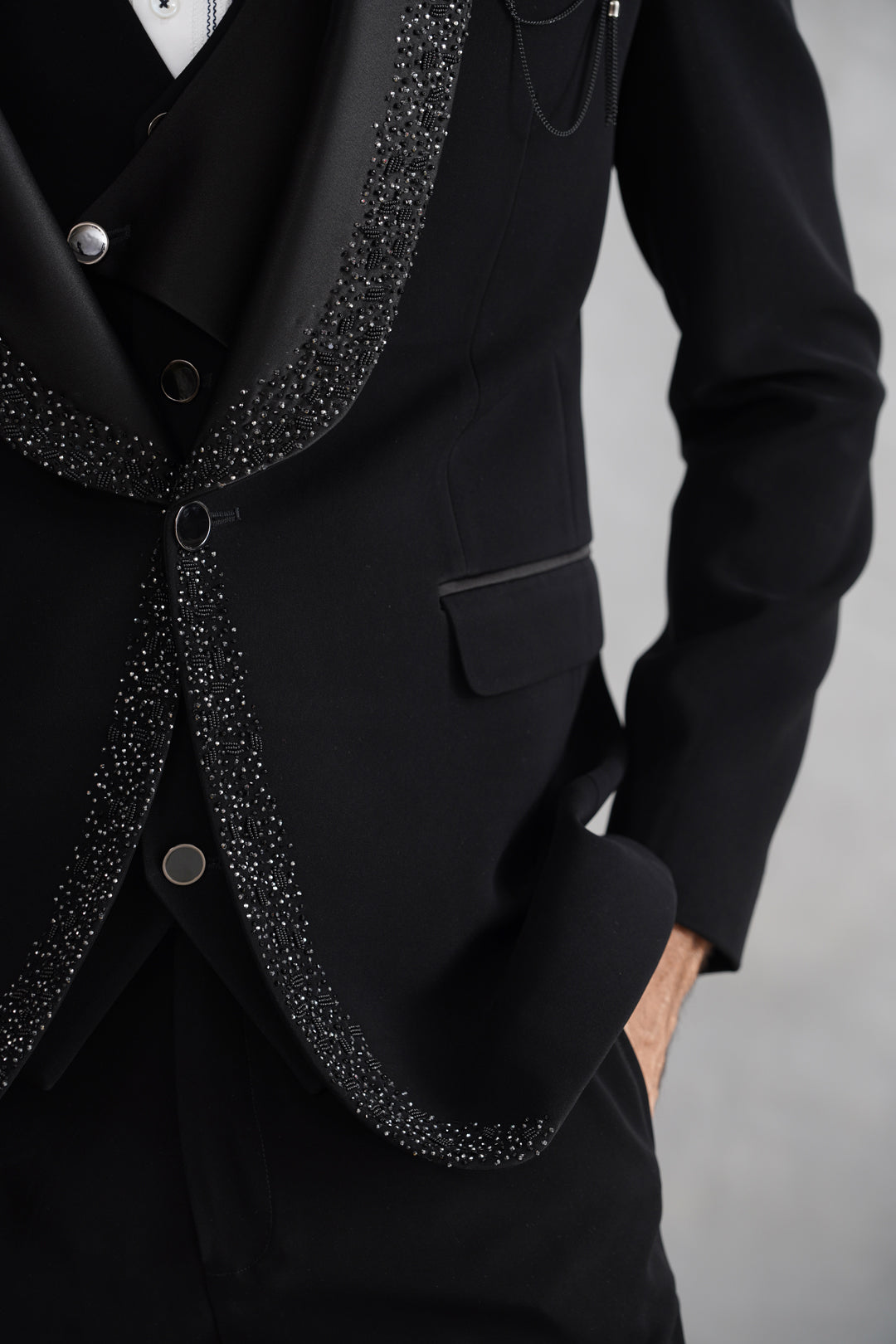 Black Hand Embroidered Tuxedo on Italian Fabric