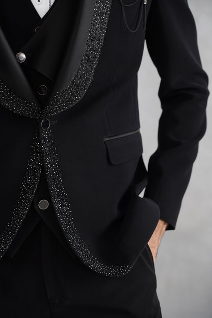 Black Hand Embroidered Tuxedo on Italian Fabric