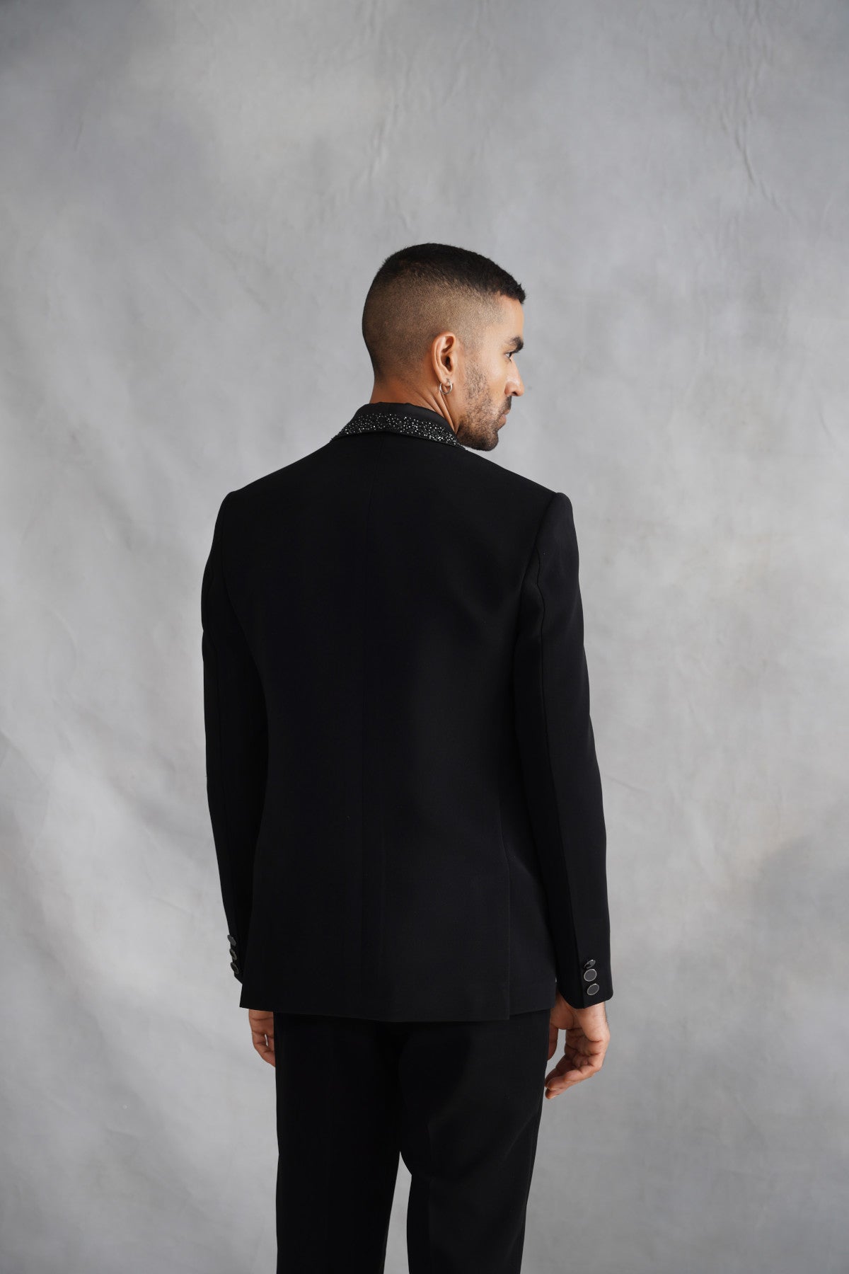 Black Tuxedo with Crystal-Embellished Lapel