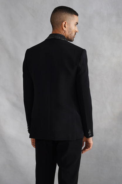 Black Hand Embroidered Tuxedo on Italian Fabric