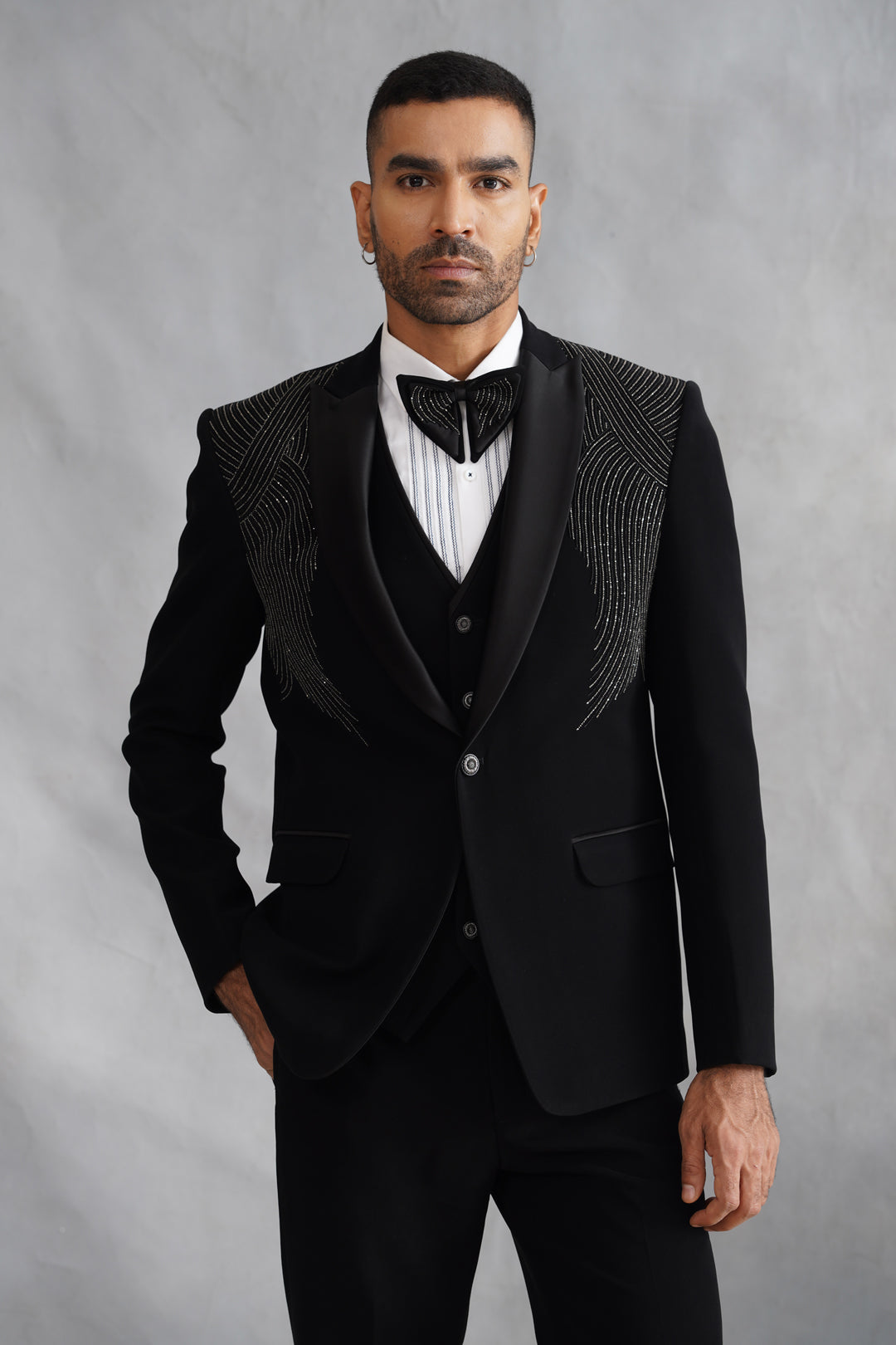 Black Hand Embroidered Tuxedo on Italian Fabric