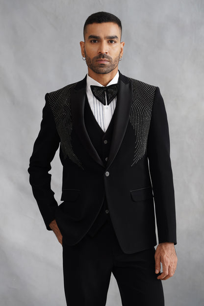 Black Hand Embroidered Tuxedo on Italian Fabric