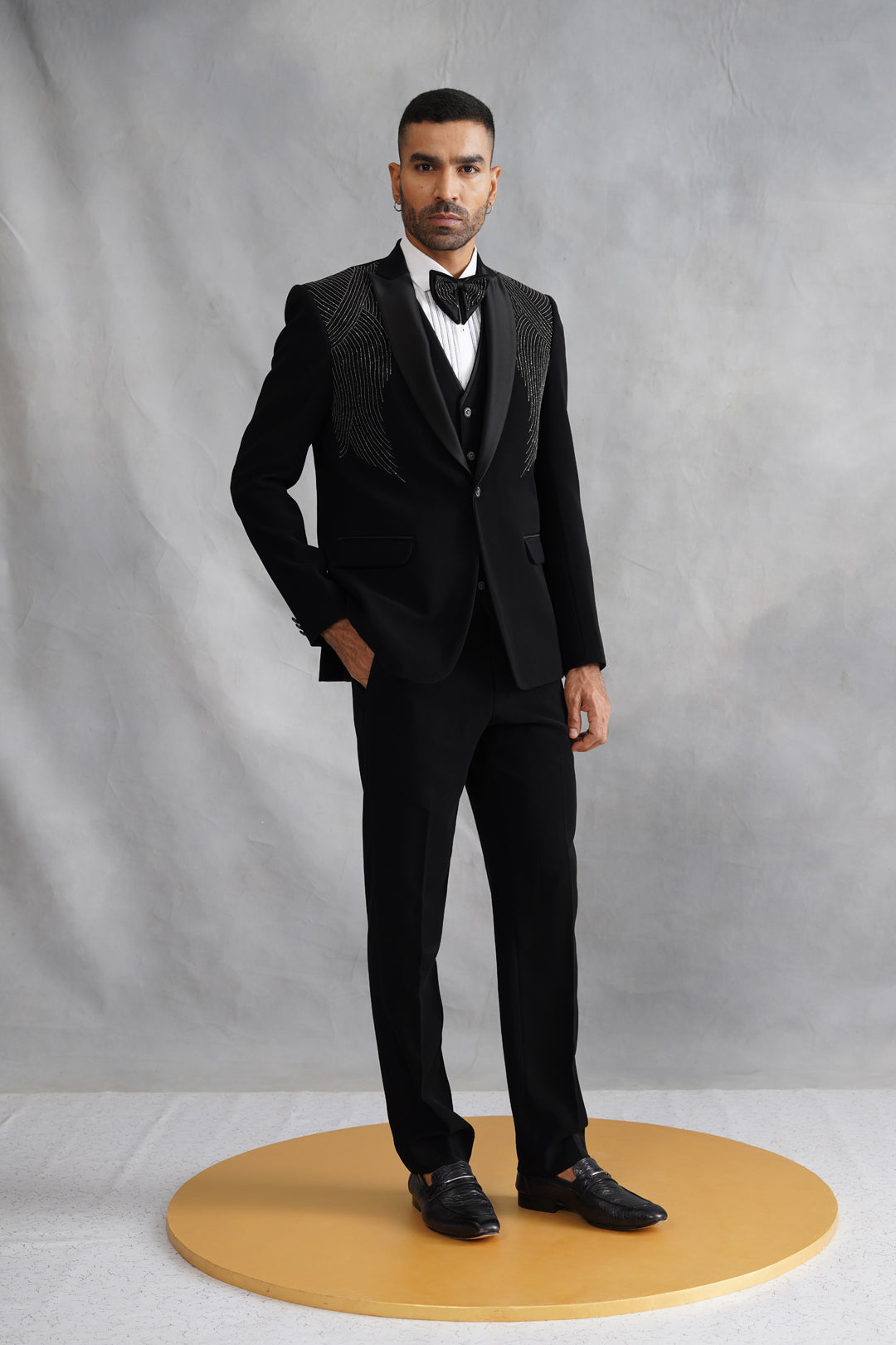 Black Hand Embroidered Tuxedo on Italian Fabric