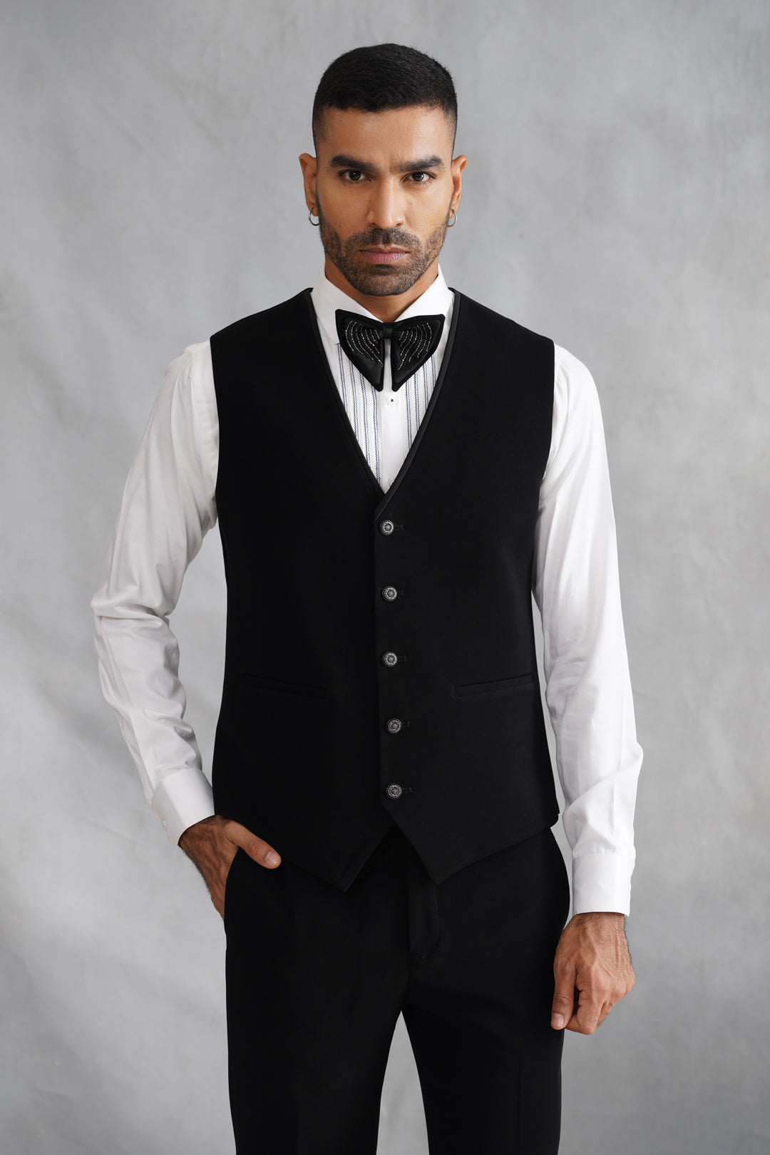 Black Hand Embroidered Tuxedo on Italian Fabric
